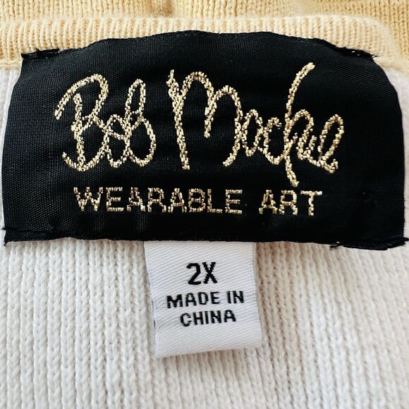 Bob Mackie Wearable Art Soft Yellow & White Stripe Zip Cardigan Sweater Plus 2X - Picture 9 of 10